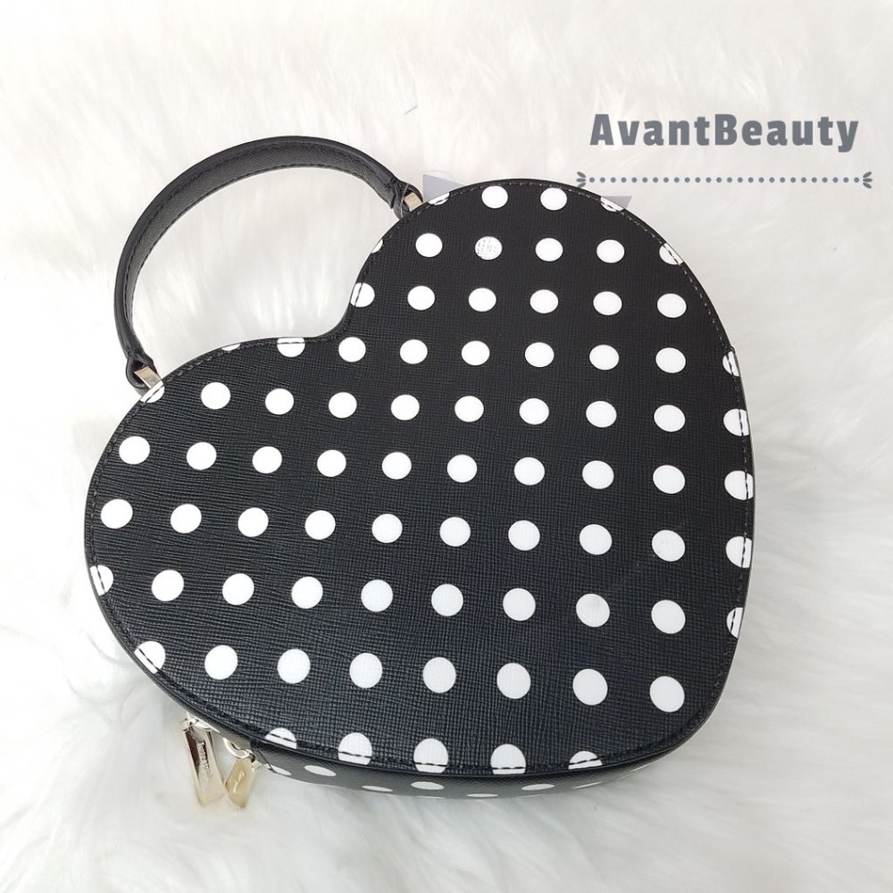 NWT Kate Spade New York Love Shack Heart Crossbody in Polka Dot Black & White - Picture 5 of 9